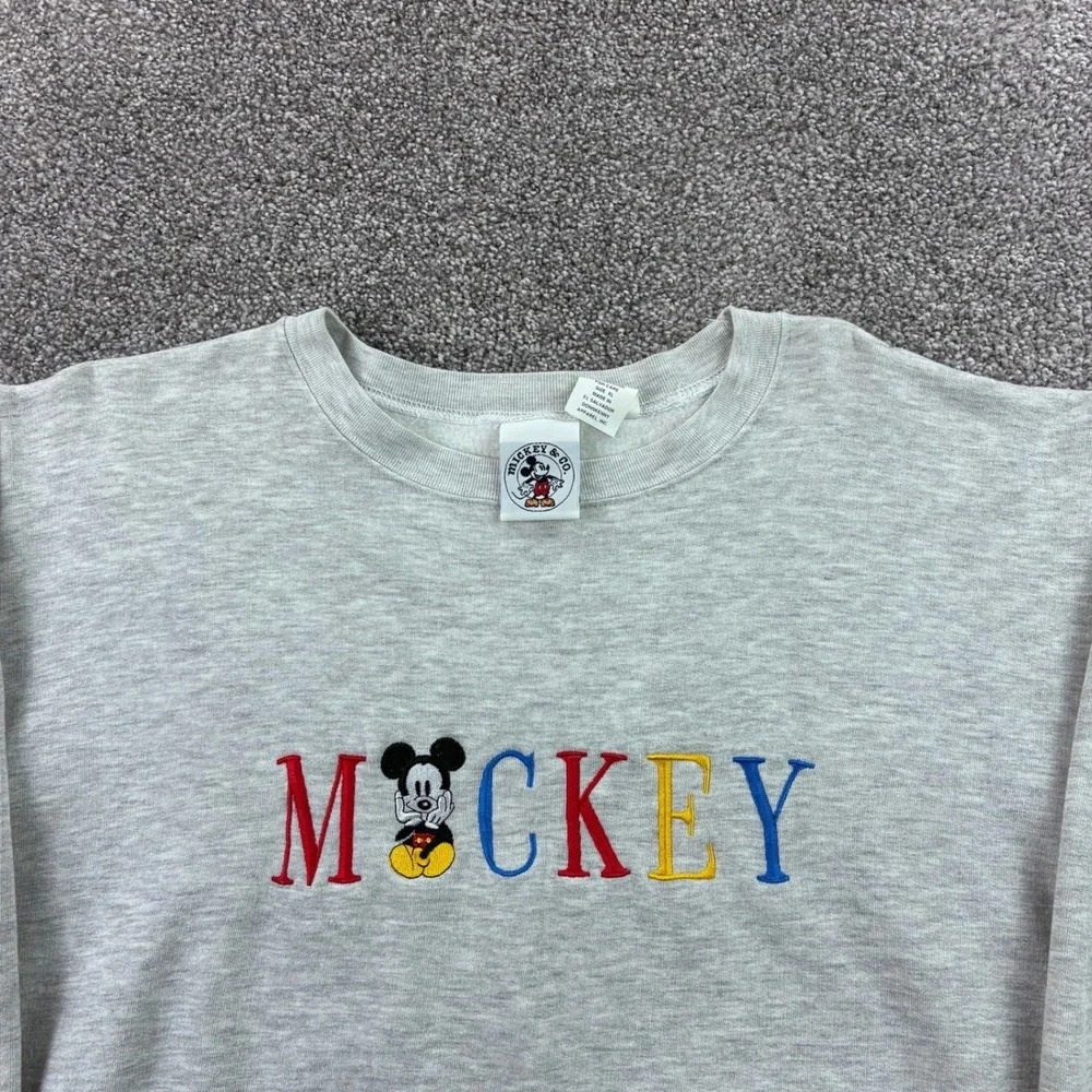 Vintage Mickey Mouse Sweatshirt Mens XL Gray Embroidered Mickey & CO Disney - Picture 2 of 5
